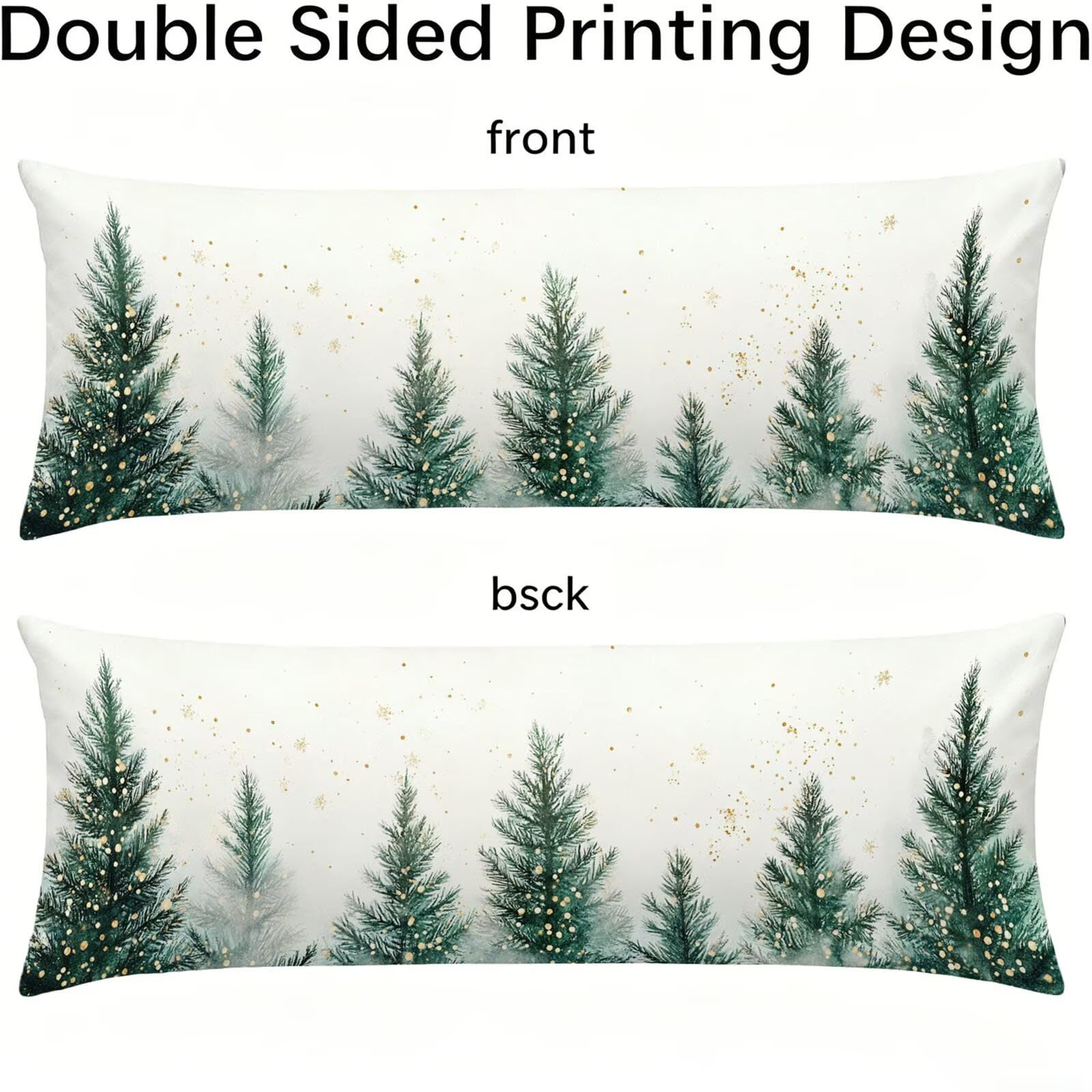 Funda de Almohada 60 x 180 cm Verde Protector Almohada 180 cm con Cremallera Invisible, Terciopelo Suave y Transpirable Pillow Case Festival Impresión a Doble Cara para Cama, Sofá y Dormitorio dg-244
