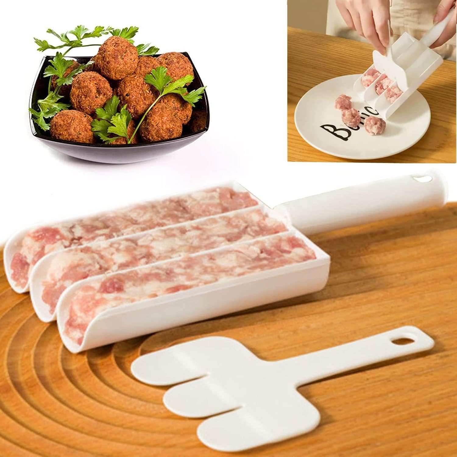 ChicAbode Kitchen Triple Meatball Maker, Meatball Spoon with Cutting Spatula, DIY Meatball Making Kit, Home Cooking Tool for Quick Cookie Dough, Rice Balls, or Sorbet