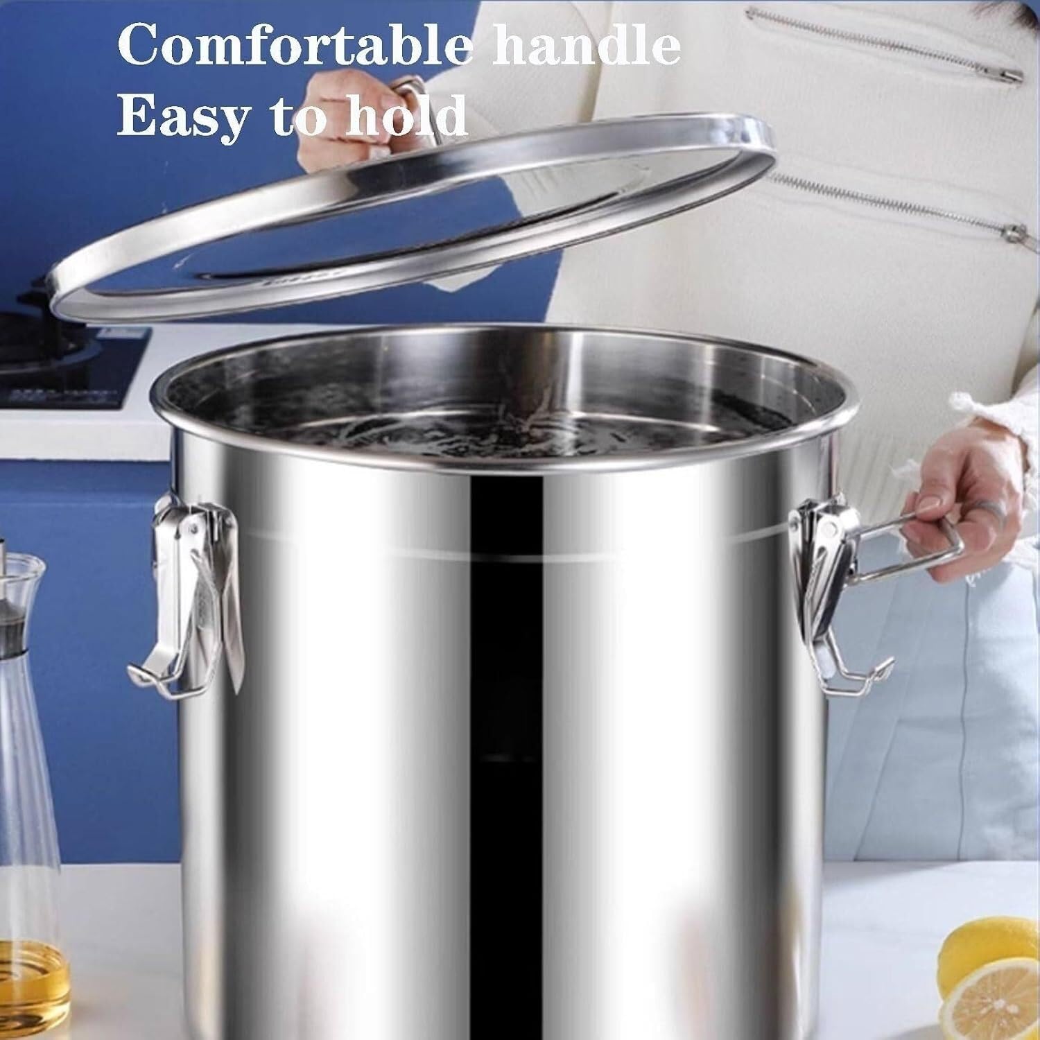 Secchio ermetico per Alimenti in Acciaio Inossidabile 304 da Cucina | Anello in silicone a doppia tenuta, contenitore stagno per chicchi di riso, conservazione di alimenti secchi e liquidi