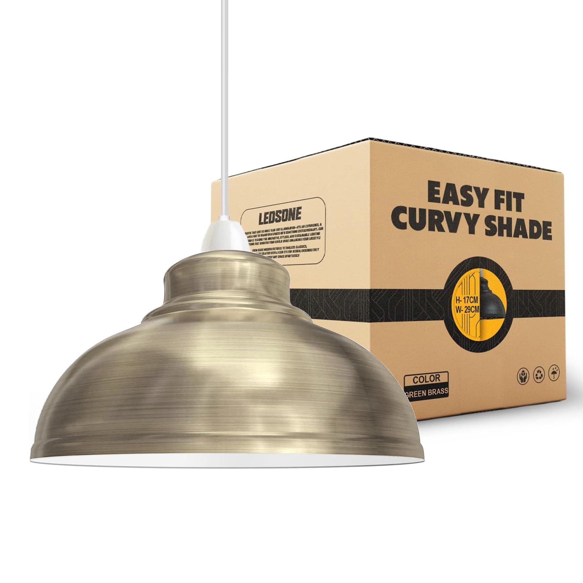 Ledsone Green Brass Metal Ceiling Lamp Shade 29Cm Easy Fit Light Pendant Modern Ceiling Lighting Shade For Bedroom, Hallway, Office Industrial Kitchen Hanging Light Shade Ceiling Pendant