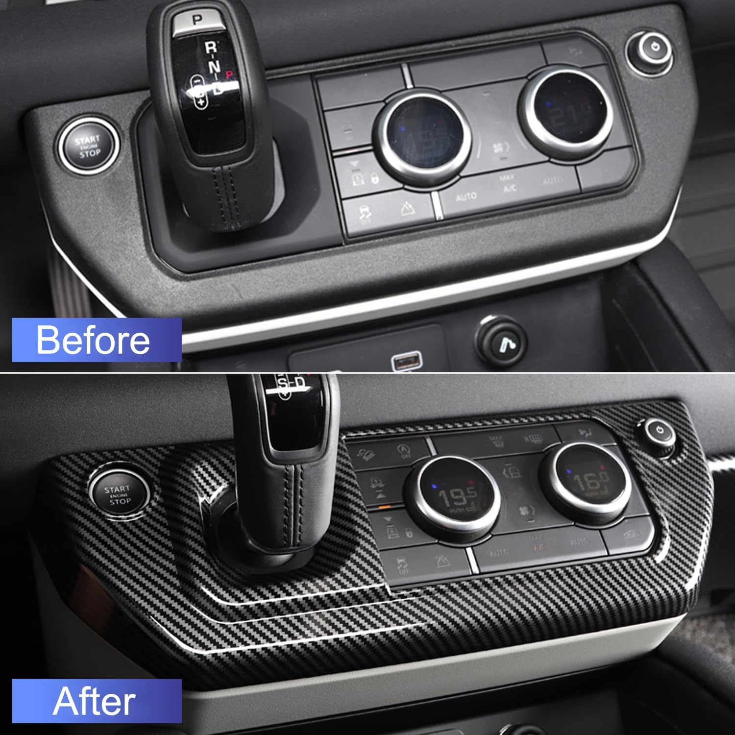 ITrims for Land Rover Defender 2020 2021 2022 2023 Car Accessories Gear Shift Knob Cover Center Console Gear Shift Frame Trim Auto Styling Sticker ABS Carbon Fiber 1PC LHD(Gear Shift Frame Cover)
