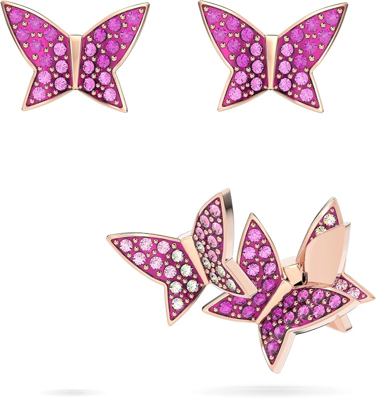 Lilia set (3), Butterfly, Pink, Rose-gold tone plated