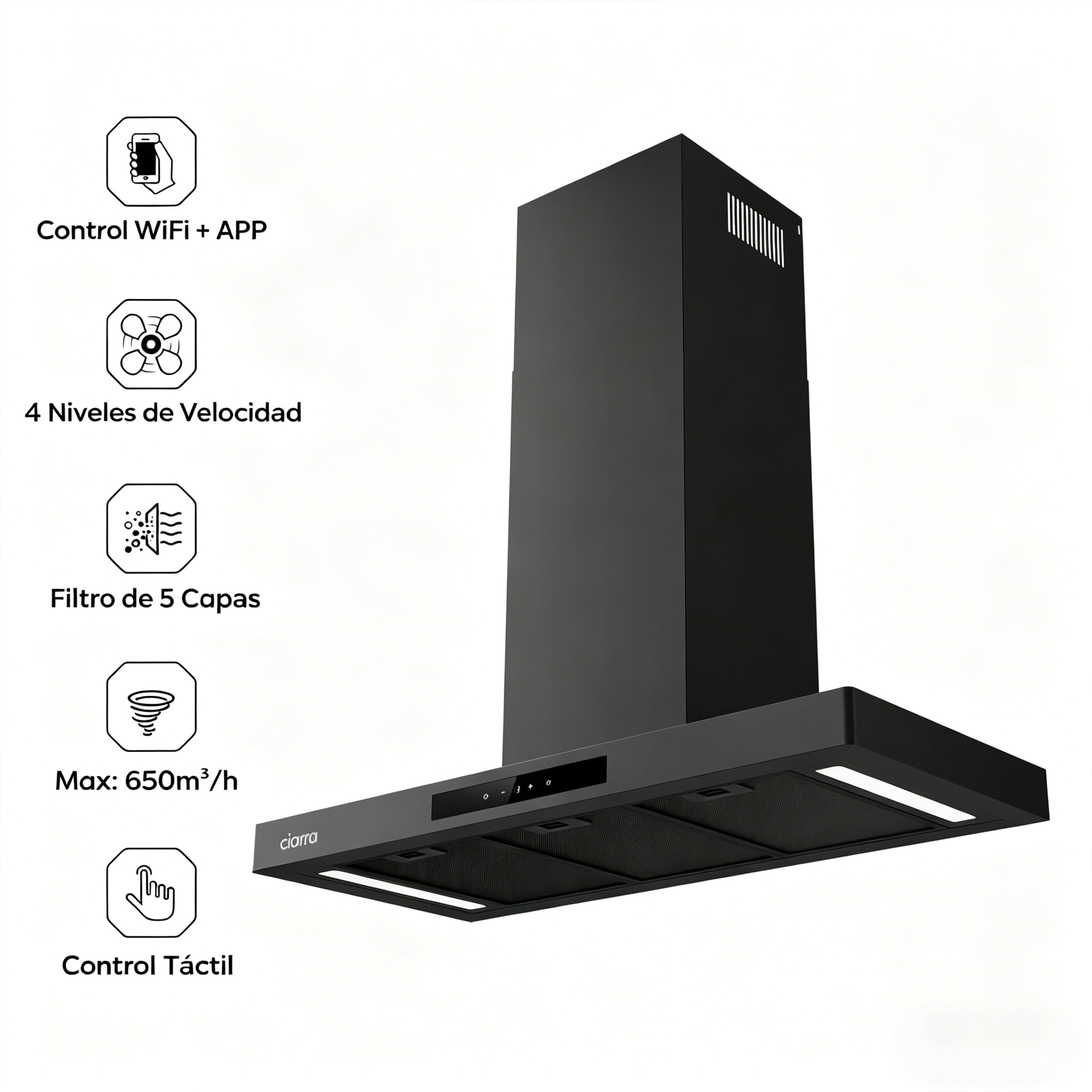 CIARRA CBCB9102-P Campana Extractora 90cm Clase A+++ 706 m³/h A+++ WIFI