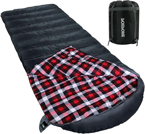 Vista 19 de Saco de Dormir de 0 Grados 100% Algodón Franela XXL para Clima Frío Invernal, Saco de Dormir Sobredimensionado para Adultos, para Acampar, de 0