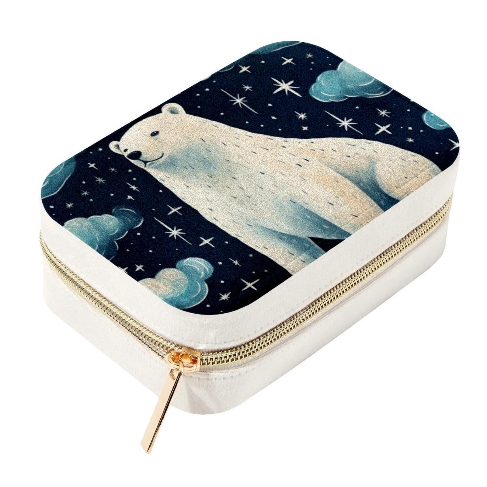 Boîte à bijoux ours polaire pour femmes et filles avec organiseur double couche de voyage