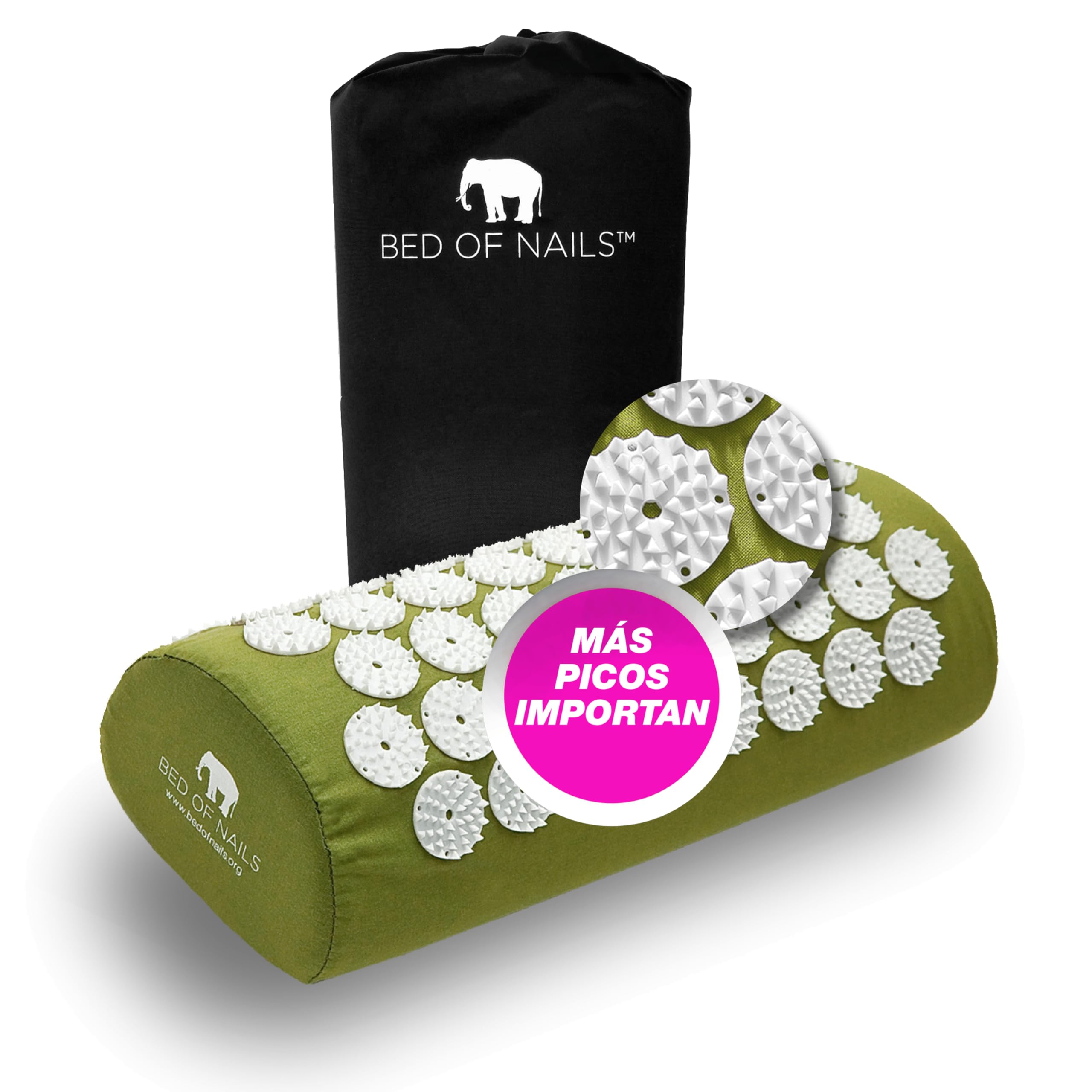 Bed of Nails Original Acupresión Almohada con 2,142 Masaje Puntas para Cuello y Hombro Dolor, Estrés y Espalda Dolor Alivio, Transporte Bolsa, 38 x 15 x 10 cm, Verde