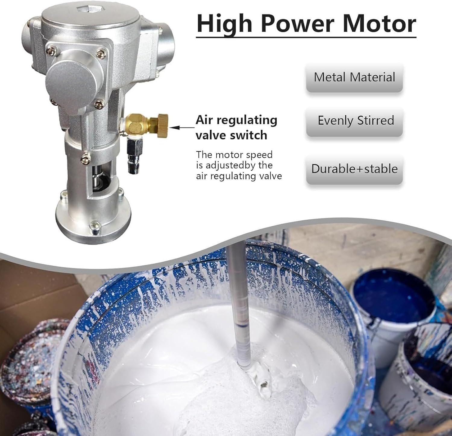 Agitador Neumático para Tanque IBC 1000L, Mezclador Acero Inoxidable con Soporte Telescópico y Hélice Retráctil, Motor Aire 0-2500 RPM para Pinturas, Tintas y Químicos,Large 5 Cylinders