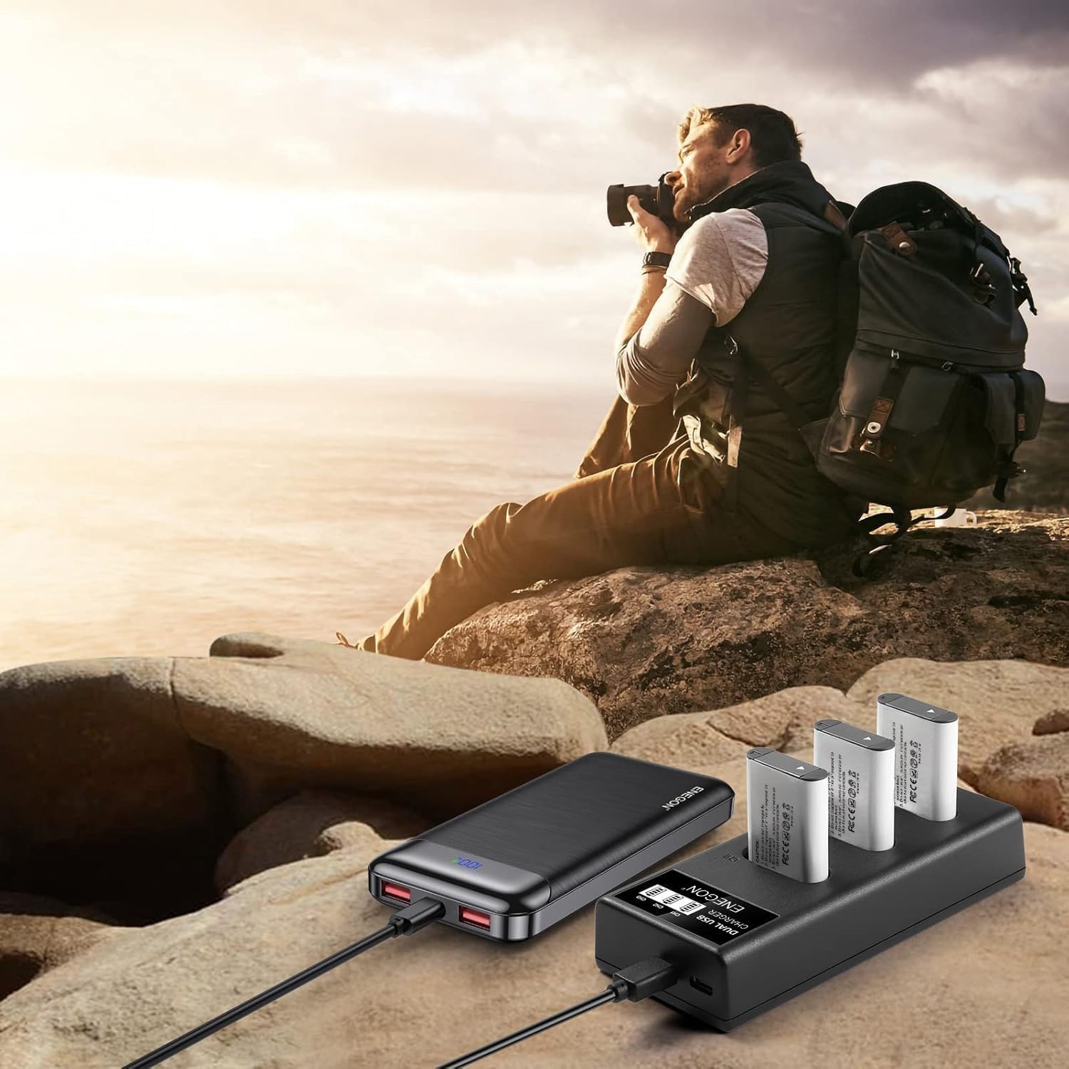 ENEGON NP-BX1 Lot de 3 Batteries 1300 mAh et Chargeur LCD pour Sony NP-BX1 et Sony ZV-1, Cyber-Shot DSC-RX100, DSC-RX100 II/III/M4/M5/M6/M7////VA, DSC-RX100M II, HDR-CX44