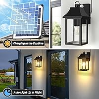 Vista 2 de Porch Lights Outdoor Dusk to Dawn Motion Sensor Solar Wall Lantern Separate Panel & Battery Replaceable Exterior Waterproof Wall Sconce Lighting