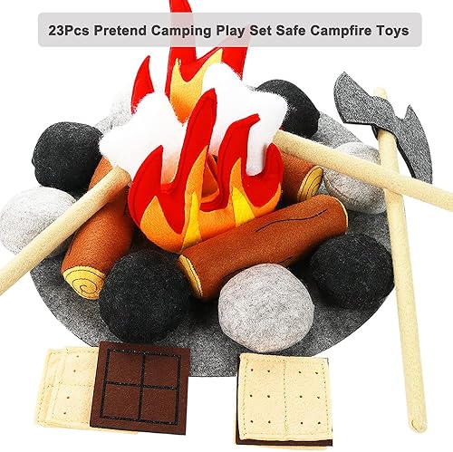 Miniatura 2 de 23 piezas de juguetes de fogata de simulación, juego de fogata de felpa y fieltro para niños, juguetes seguros de fuego falso, madera y piedras,