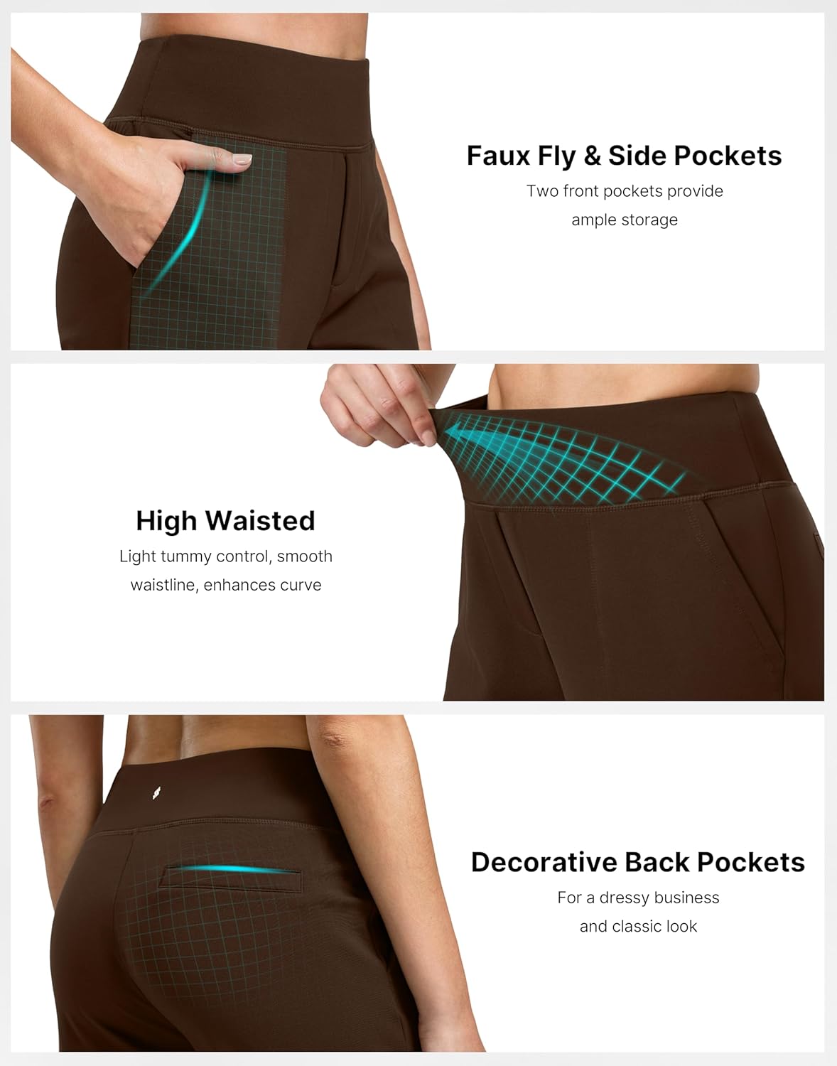 Soothfeel Fleece Lined Pants Women 29"/31"/33" High Waisted Wide Leg Sweatpants with Pocket Winter Warm Work Yoga Dress Pants - Image 4