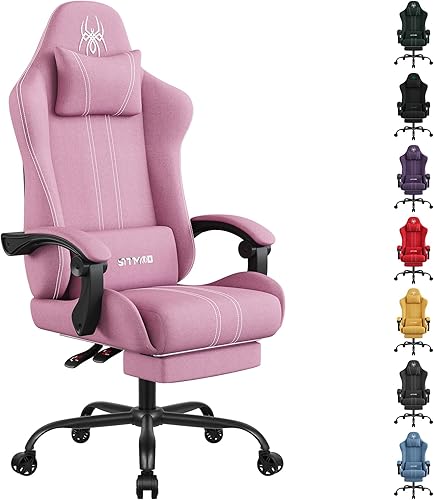 SITMOD Silla de juegos de tela con reposapiés, silla de computadora transpirable con reposacabezas y almohada lumbar, silla ergonómica grande y alta