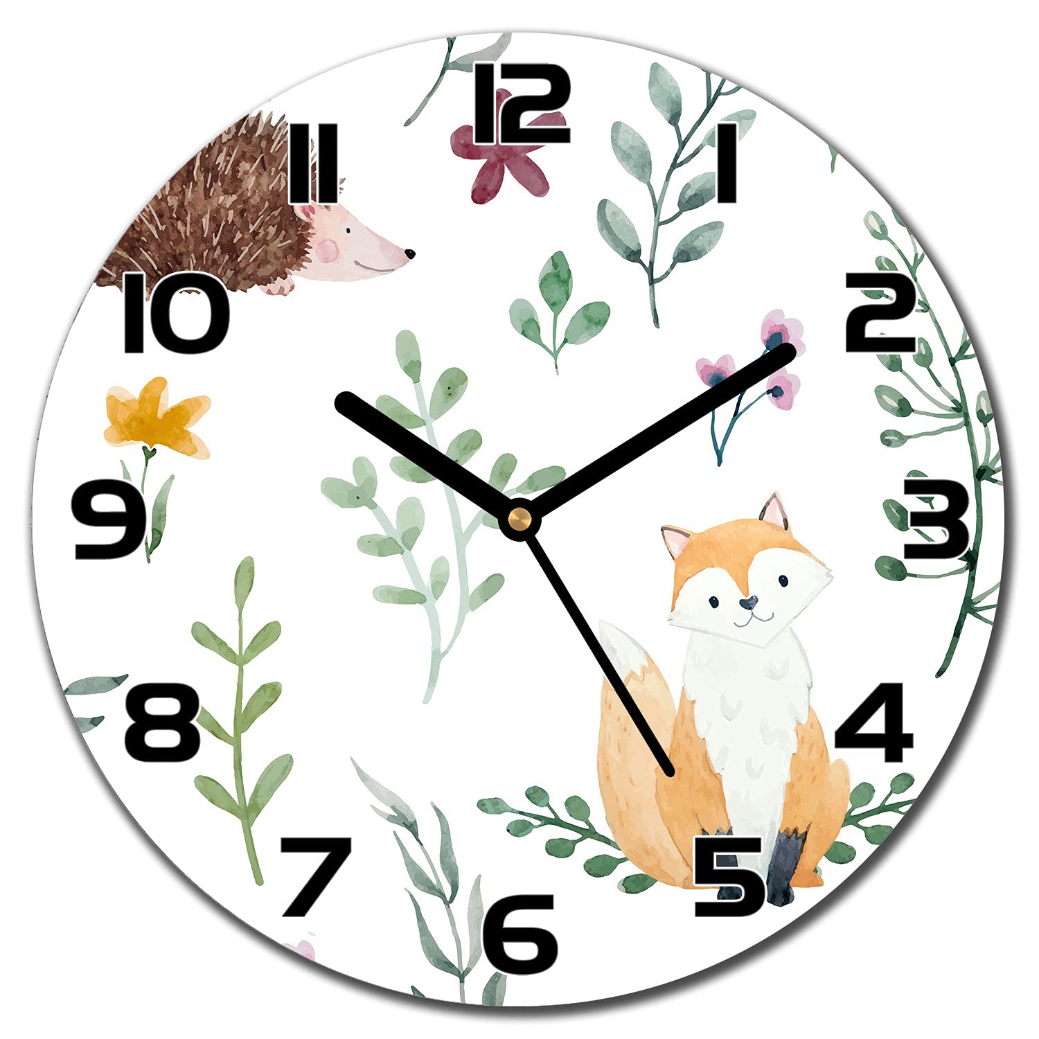 Horloge murale cuisine et salon en verre imprimé animaux de la forêt Fox 30cm Coloray