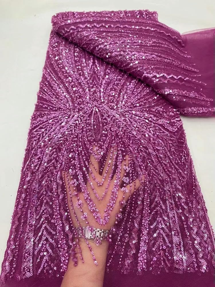 Tela de Encaje Africano con Lentejuelas Bordadas y Cuentas para Novias y Bodas
