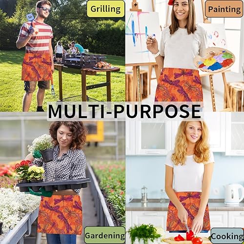 Miniatura 5 de bisibuy 3 Pocket Waist Apron, Pack of 3, Dragonfly Bird Server Short Apron for Men Women, Kitchen, Restaurant, Cafe Delantales De Mesera Para Mujer