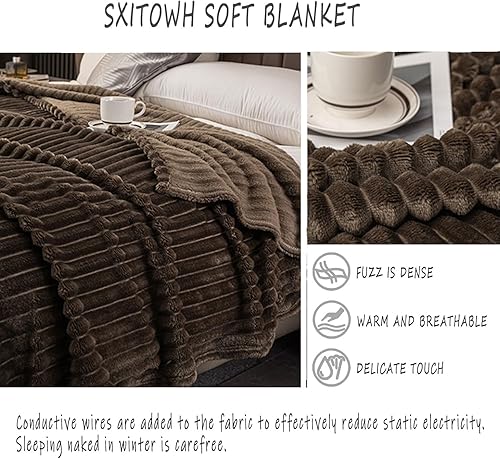 Miniatura 3 de Manta de piel sintética de franela gruesa antiestática gris oscuro suave y agradable a la piel, para sofá y cama, reversible, cálida y acogedora, 60