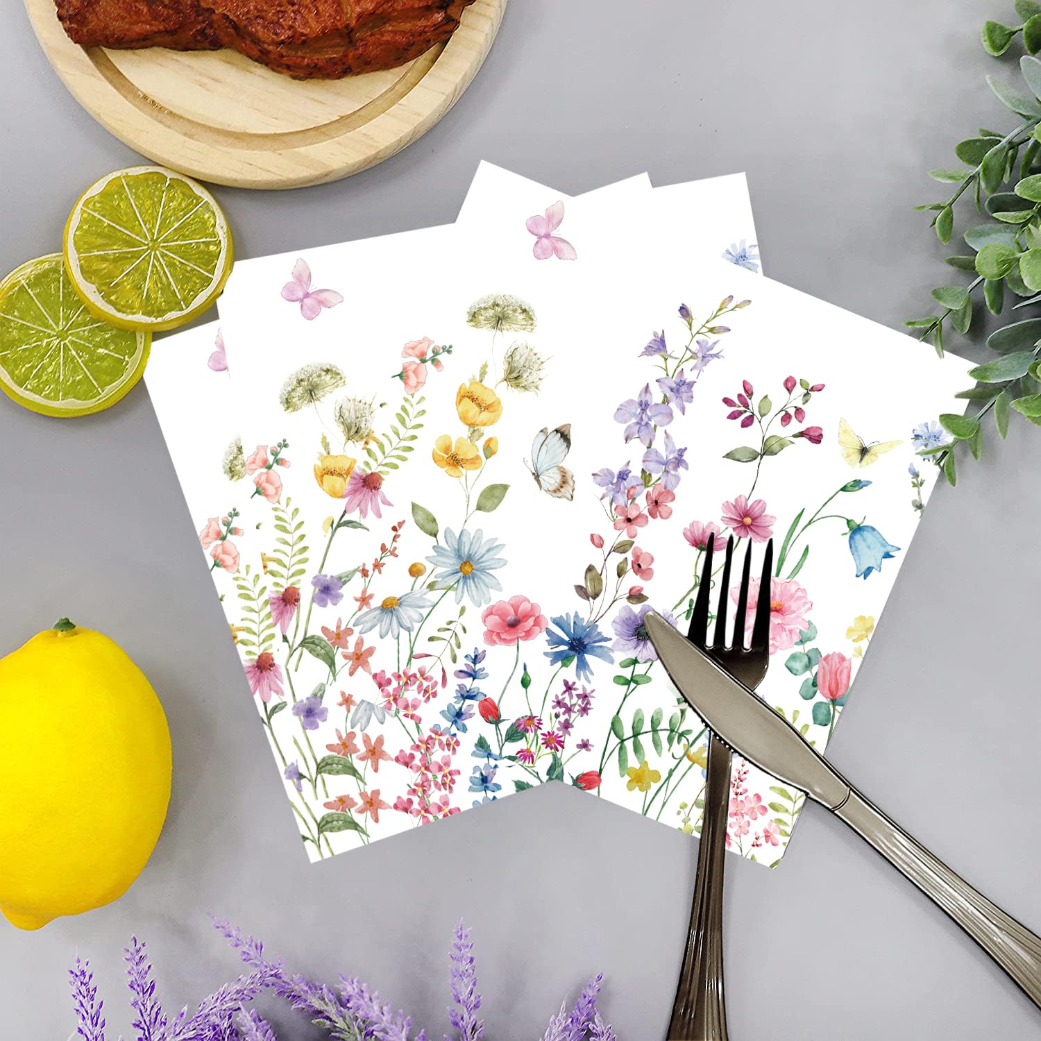 Lot de 200 serviettes en papier colorées pour cocktail, printemps, été, mariage, thé, fête d'anniversaire (200)