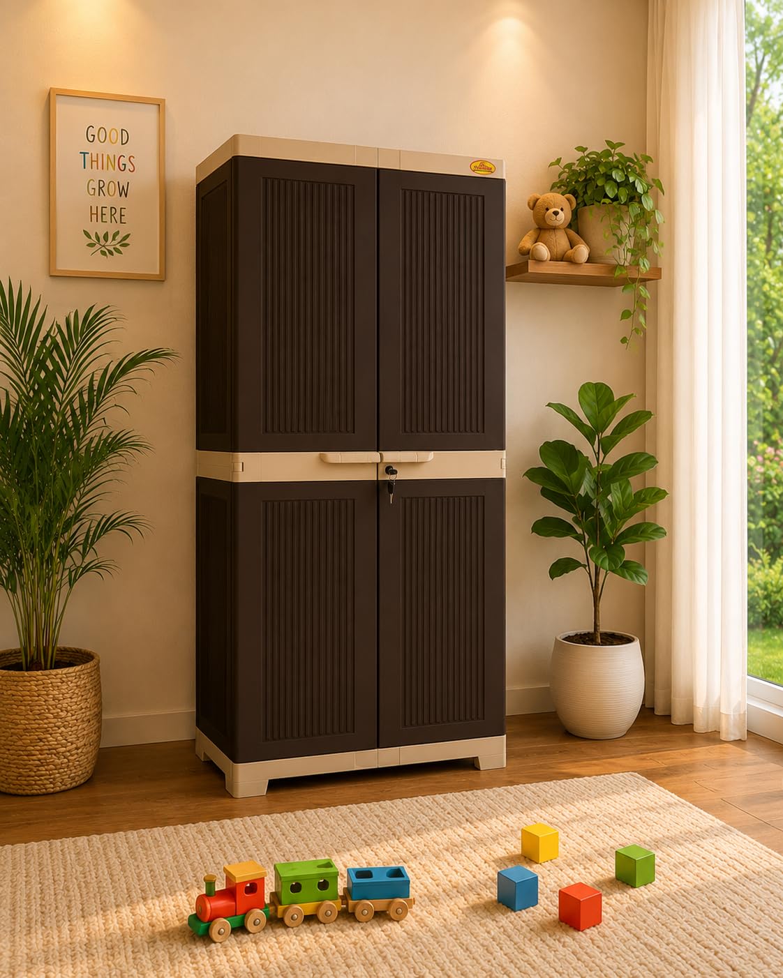 DETAIL inc Cabinet With Wood Base ラージ National Next 4.1 Feet Plastic Cabinet with 3 Shelves and Wooden