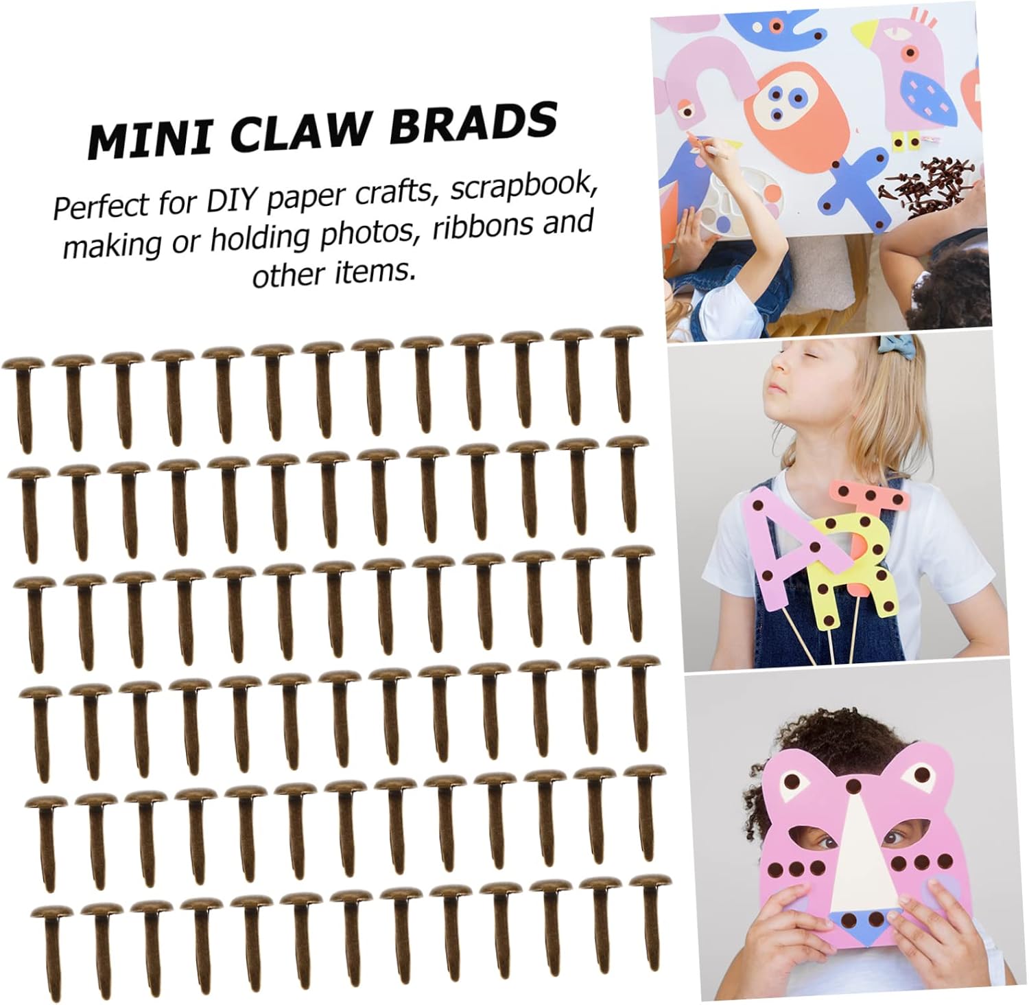 LOLIPPYY 200pcs Mini Brads for Boys and Girls Crafts Safe Two-Legged Horn Nails in Assorted Colors for DIY Projects Scrapbooking and Handmade Accessories