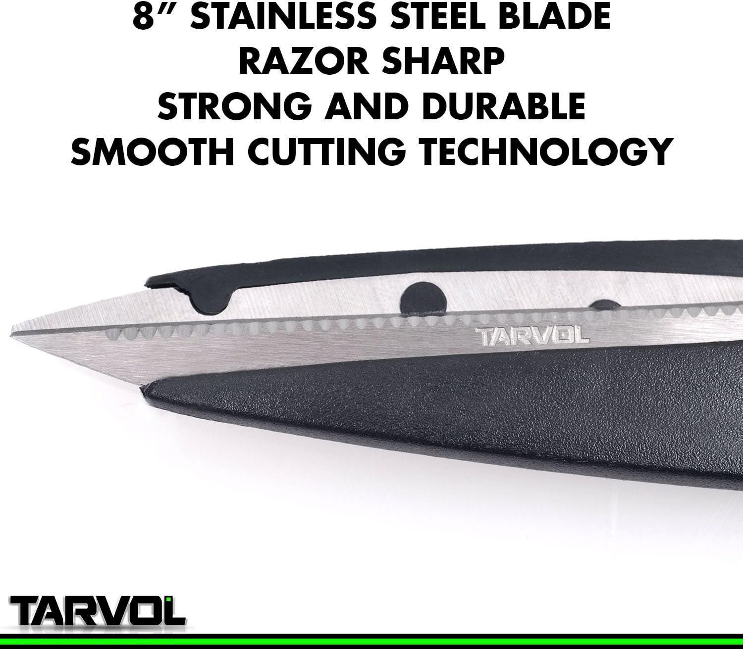 Multi-Purpose Kitchen Shears (Smooth Cutting Technology) 8" Stainless Steel Cooking Scissors w/Nut Cracker Handle - Incredibly Sharp - Perfect for Cutting Meat, Herbs, Vegetables, Poultry, and Nuts