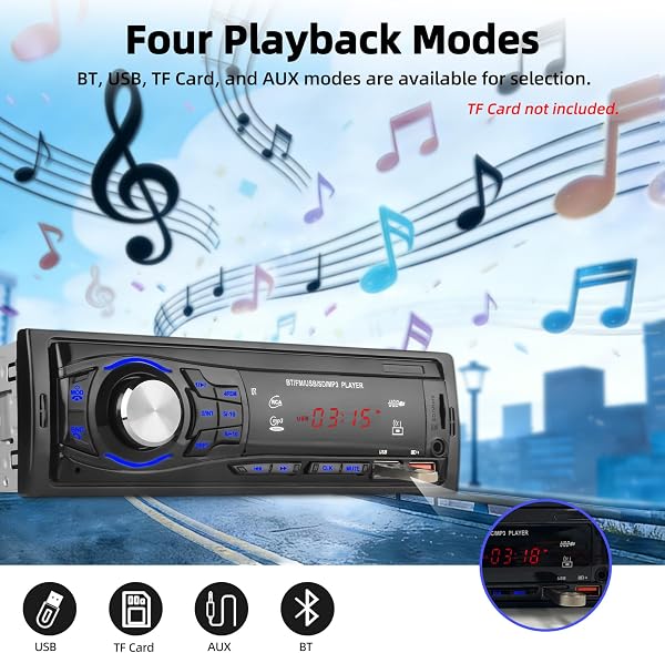 Autoradio Bluetooth 1 DIN - Poste Radio Voiture avec 2 Ports USB, AUX, SD et Télécommande | Radio FM | Bluetooth Main Libre - Autoradio pour Véhicule 12V (Noir) - 4