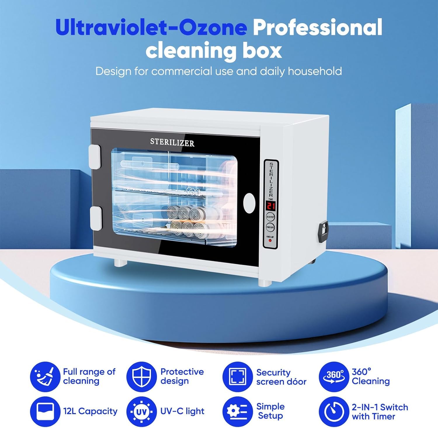 Sterilizzatore UV,sterilizzatore estetica 12L,autoclave sterilizzazione estetica con impostazione timer,sterilizzatore portatile adatto per casa,Barbiere,Salone di bellezza,Spa,manicure