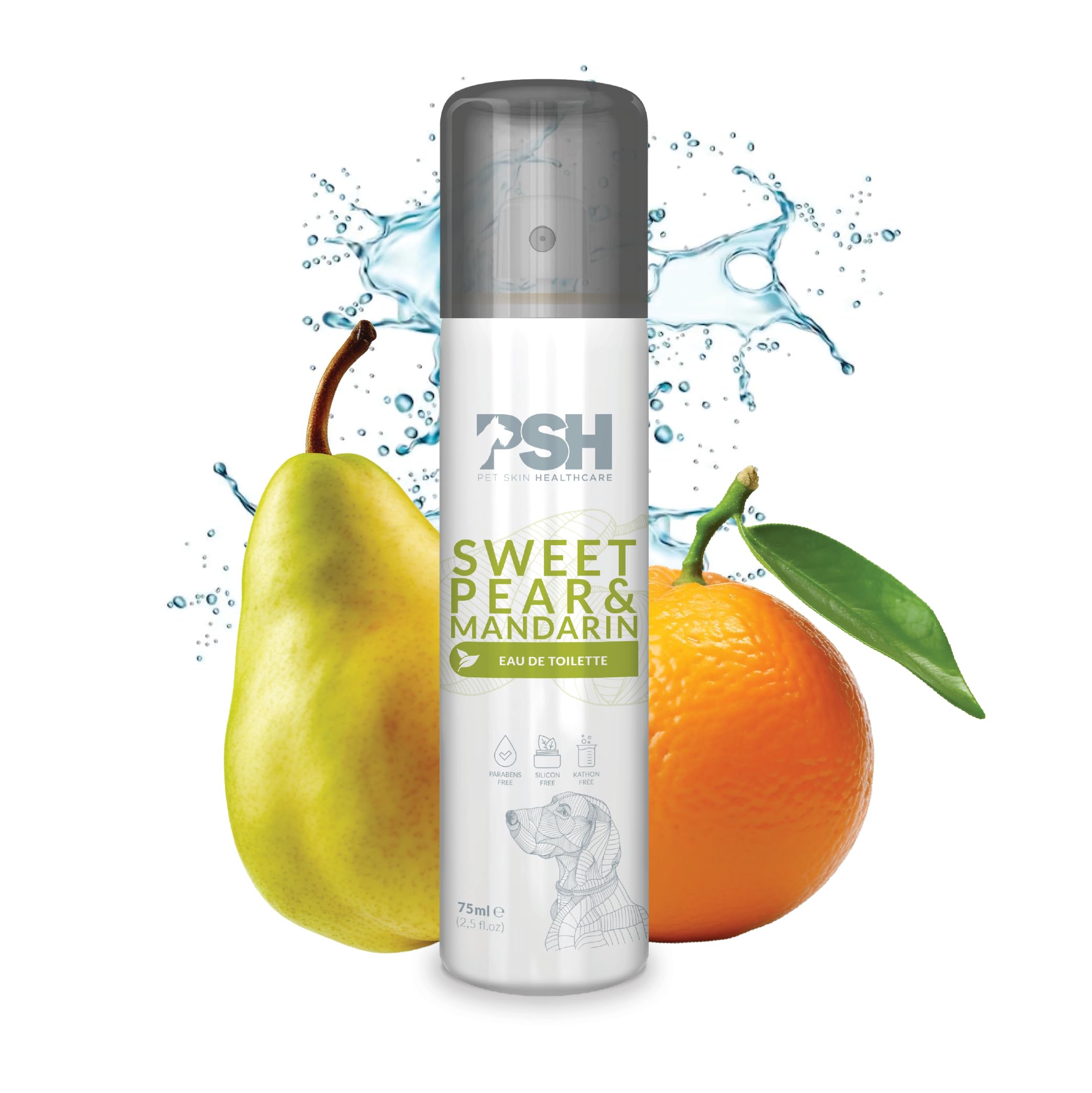 PSH Sweet Pear & Mandarin - Eau de Toilettes Frutales - Agua de Colonia para Perros Fragancia a Pera Dulce & Mandarina sin Alcohol - 75 ml