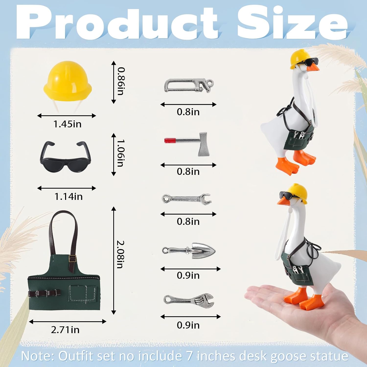 7inch Desk Goose Outfits, Mini Desktop Goose Clothes Desk Goose Accessories Set for Magnetic Gooses Statue (Gardener Home Repair Set)