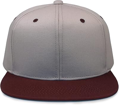 Mens Women Hiphop Caps Hats Baseball Classic Snapback Blank Solid Flat Visor Brim (Grey/Maroon)
