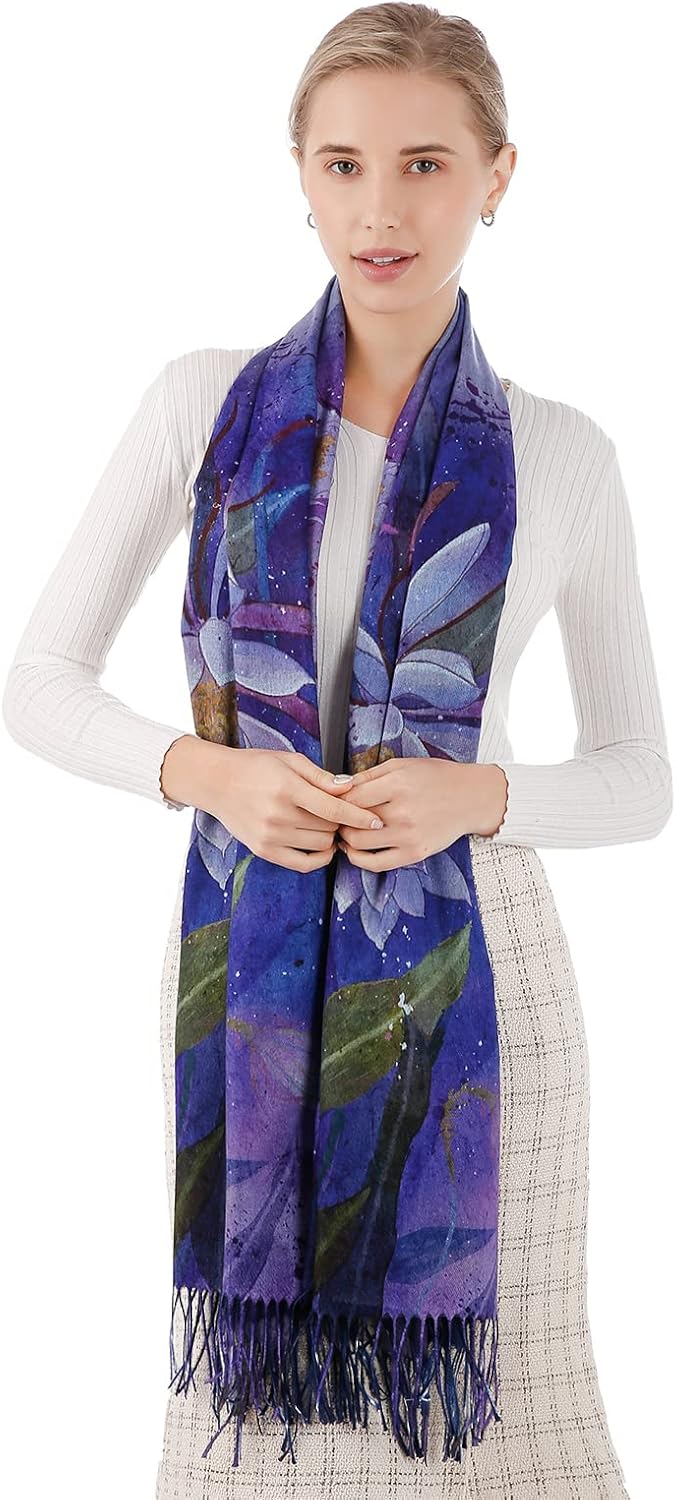XINYUN Women's Fashion Scarf with Art Printed Tassel Soft Cashmere Warm Large Blanket Wrap Shawl for gift