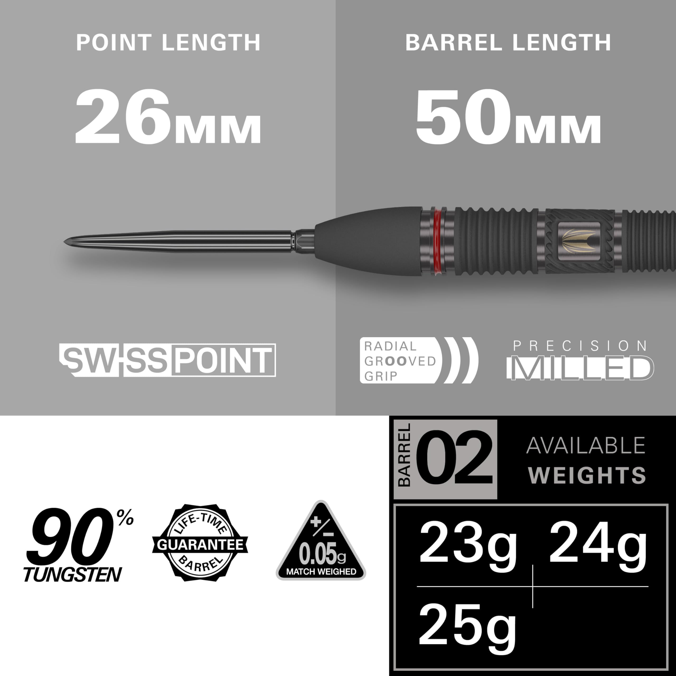 Target Darts Scope Steel Tip Swiss Point Darts, 90% Tungsten Dart Set, Barrel 02-24G, Black & Red Darts - Image 2