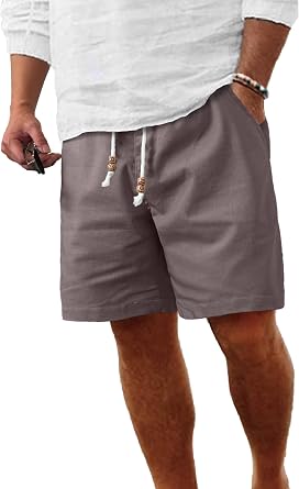 Comdecevis Mens Linen Shorts Casual Elastic Waist Drawstring Summer Beach Vacation Yoga Golf Shorts with Pockets