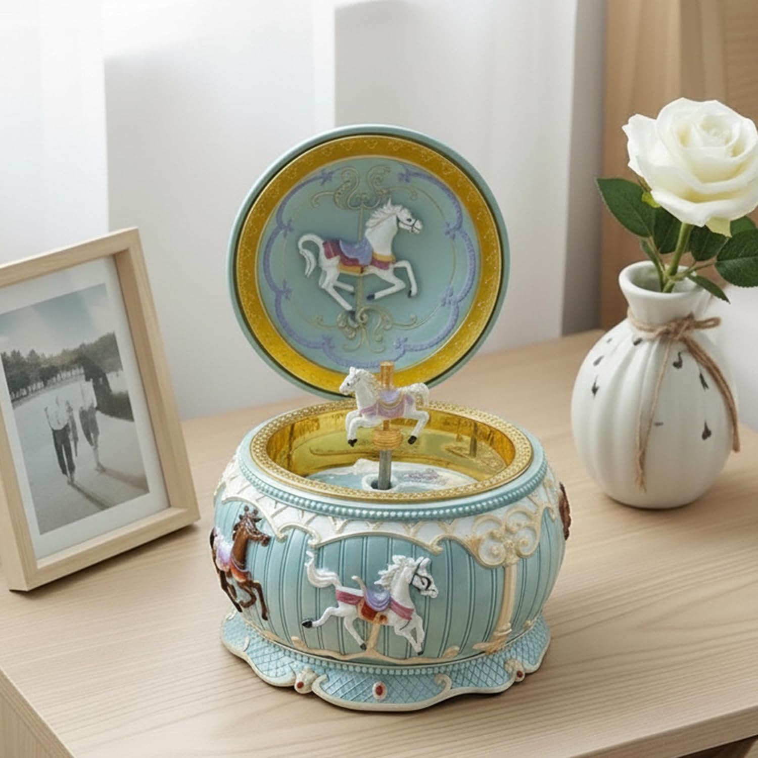 Carousel Horse Music Jewelry Box Gift for Daughter Girls Wife, Mother Day Birthday Music Box with Lights Play Castle in The Sky Melody