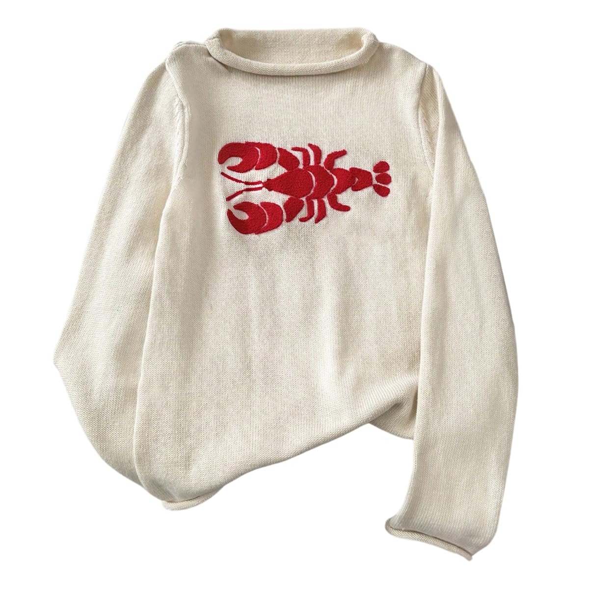 GORGLITTER Women's Lobster Sweater Dressy Mock Turtleneck Long Sleeve Knit Pullover Jumper Medium Beige