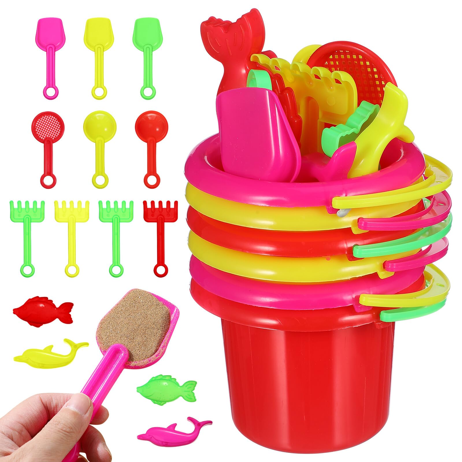 Abaodam Mini Beach Set for – 6pcs Small Sand Buckets and Shovels, Mixed Colors, Portable Outdoor Sand Playing Tools for Garden, Travel, and Beach Fun