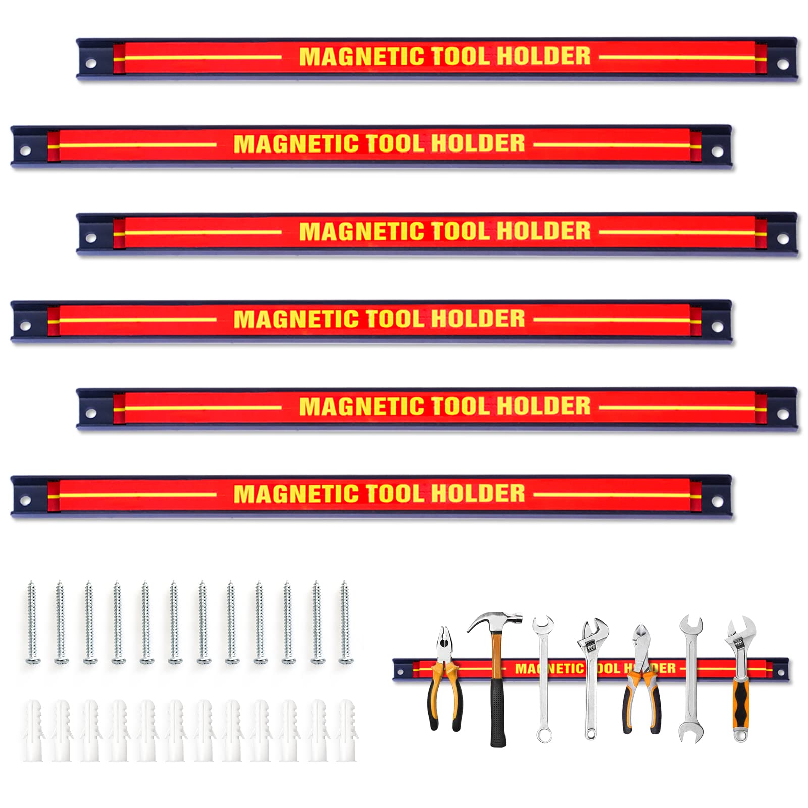 GYMAX Magnetschiene Werkzeug Set 46 cm 10 kg belastbar Magnethalter Werkzeug Organizer Wand Rot