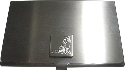 Kiola Designs Tarjetero cuadrado plateado grabado al agua fuerte para perro Border Collie, P, Tarjetero