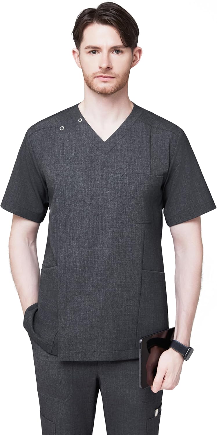 Men's Front Zipper Scrub Top