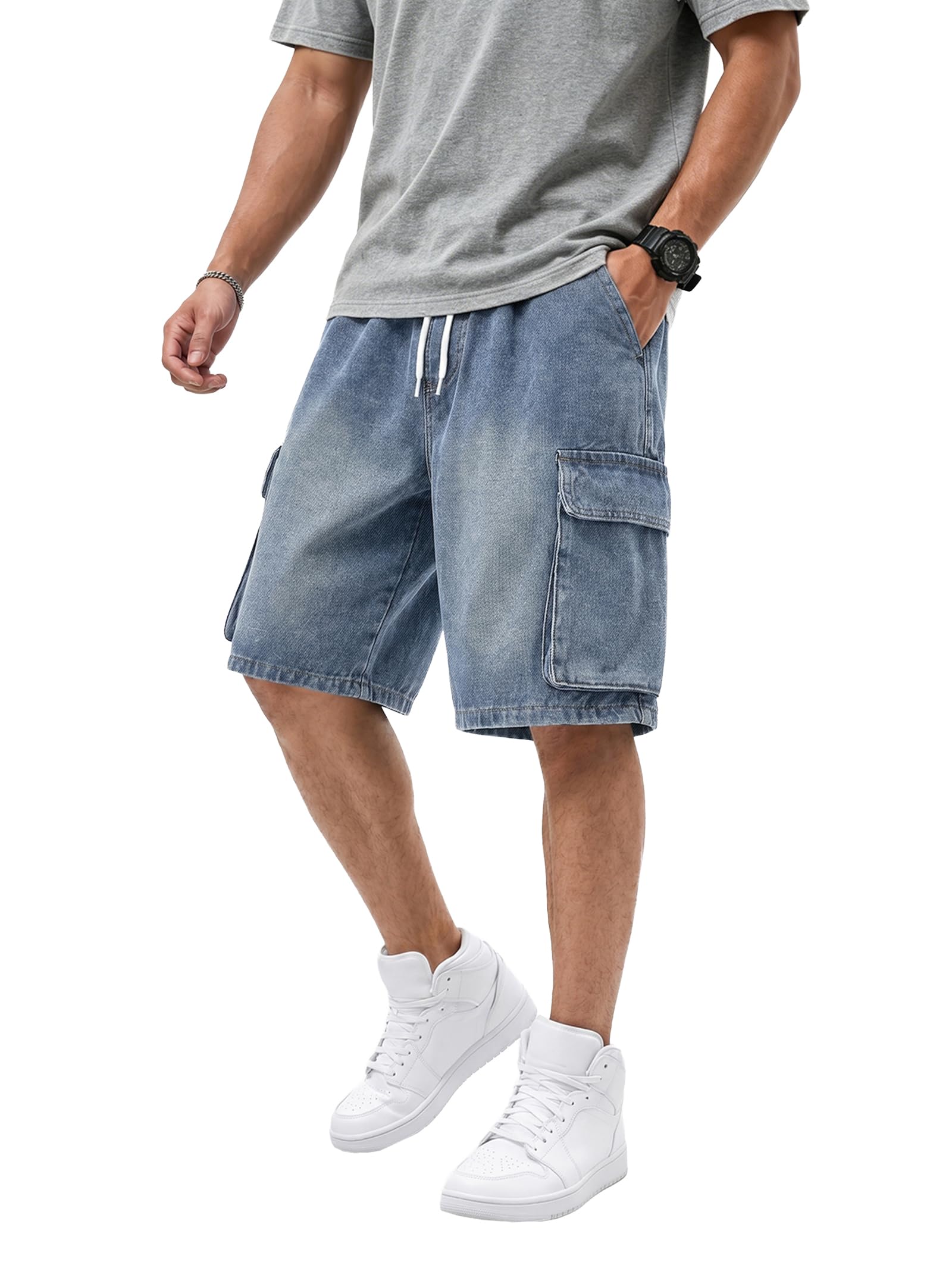 emmiol Baggy Jean Shorts Men, Y2k Jorts Cargo Ripped Elastic Waist, Mens Denim Shorts Comfy Casual Streetwear Summer-picture-13