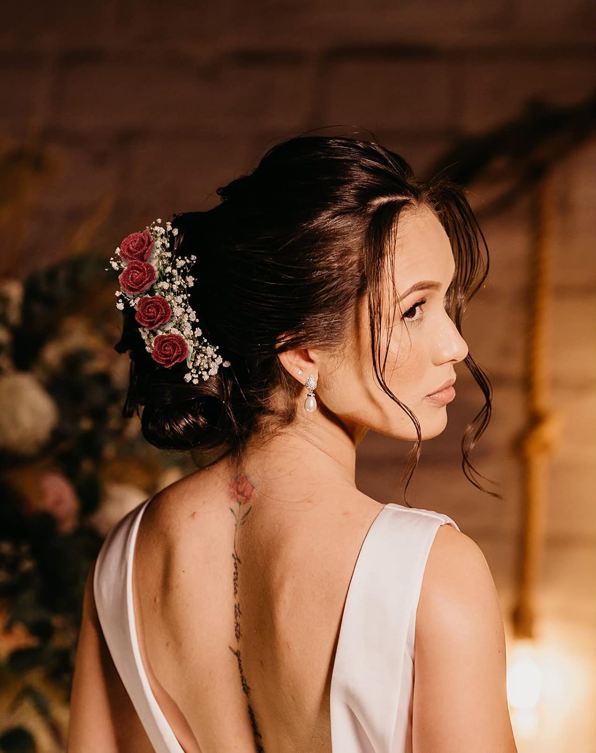 Glitter Roses Bouquet,72pcs Artificial Red Roses 1.37in Glitter Flowers Mini Roses for Crafts DIY Wedding Party Home Decor(Red) - Image 5