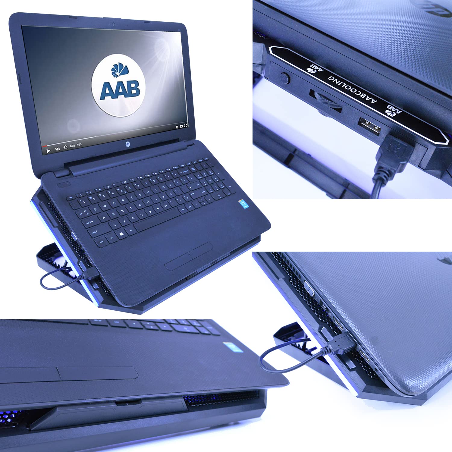 AABCOOLING Elektra - Podstawka do laptopa z 5 wentylatorami, podstawa chłodząca, chłodzenie notebooka, dobra wydajność i niski poziom hałasu, do laptopa 10~17", 7-stopniowy kąt, podświetlenie RGB