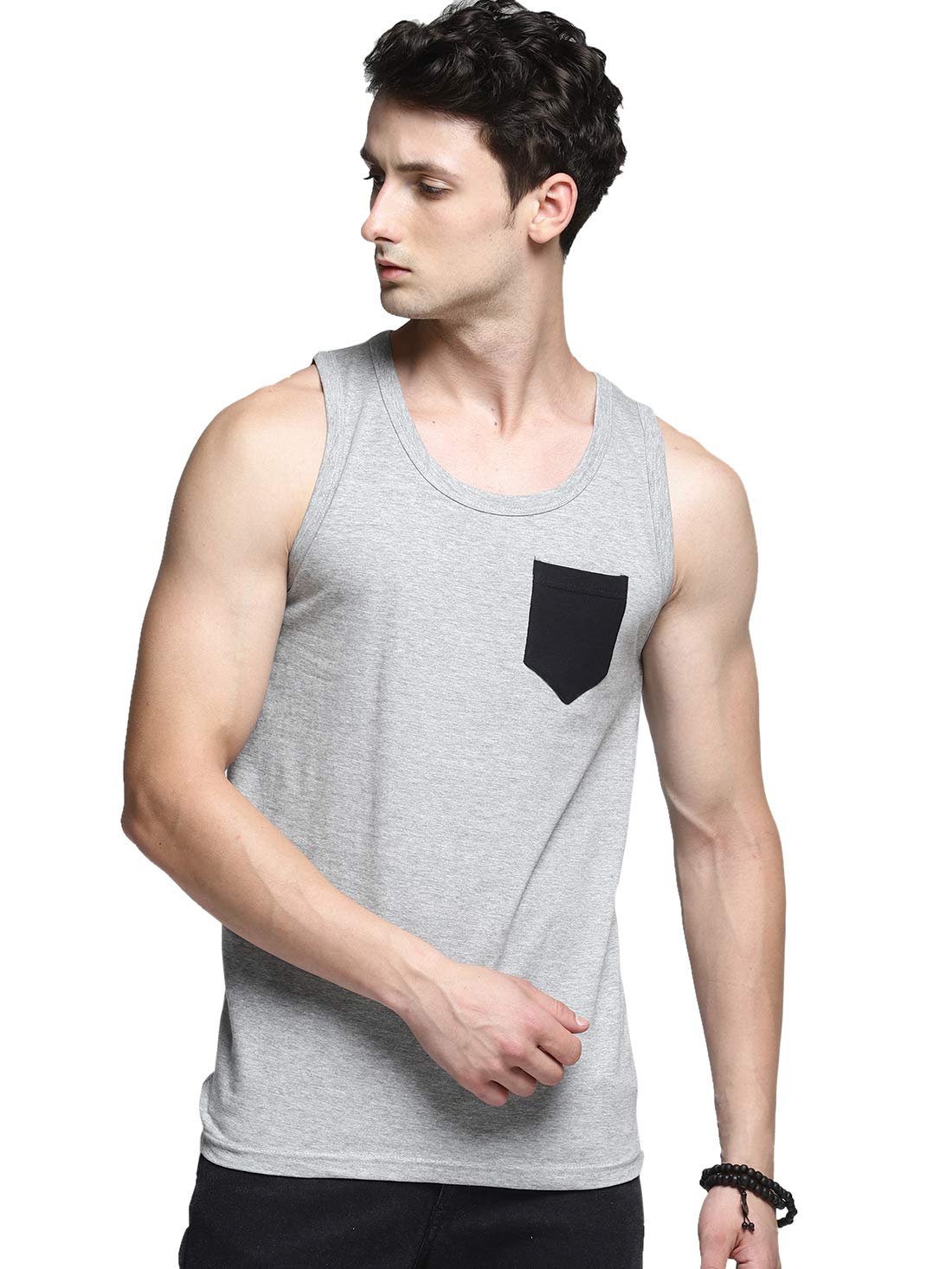 Men Sleeveless Tank Top with Pocket Grey Melange Color-image-34