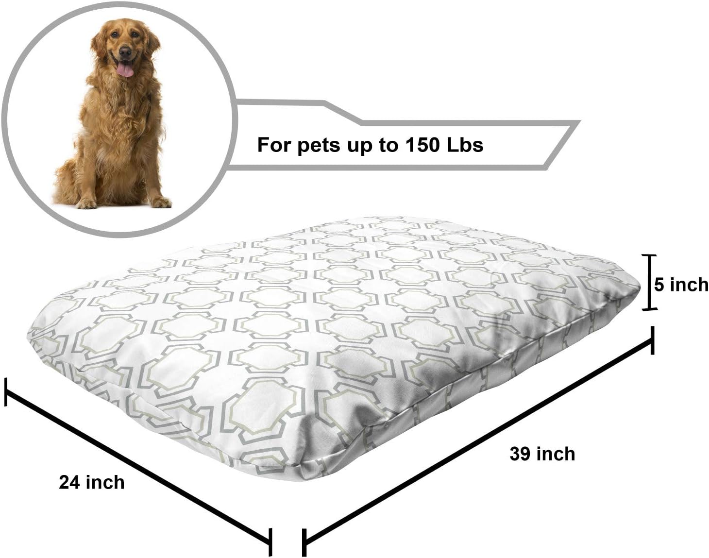 review Lunarable Abstract Pet Bed, Geometric Ornaments in Simplistic Style Print on Plain Backdrop, Chew Resistant Pad for Dogs and Cats Cushion with Removable Cover, 24