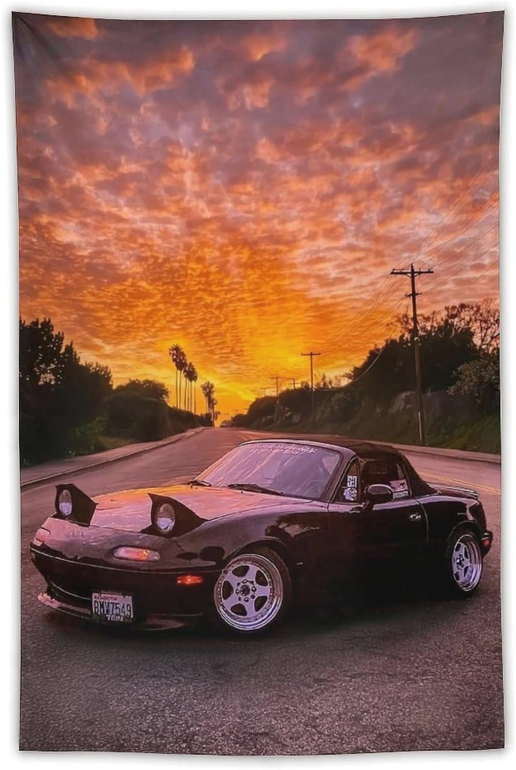 JYOUQOC Jdm Car MX5 Sunset Tapestry Wall Decor Large Wall Art Backdrop Flag Hanging for Bedroom Living Room Dorm Office 40"×60"