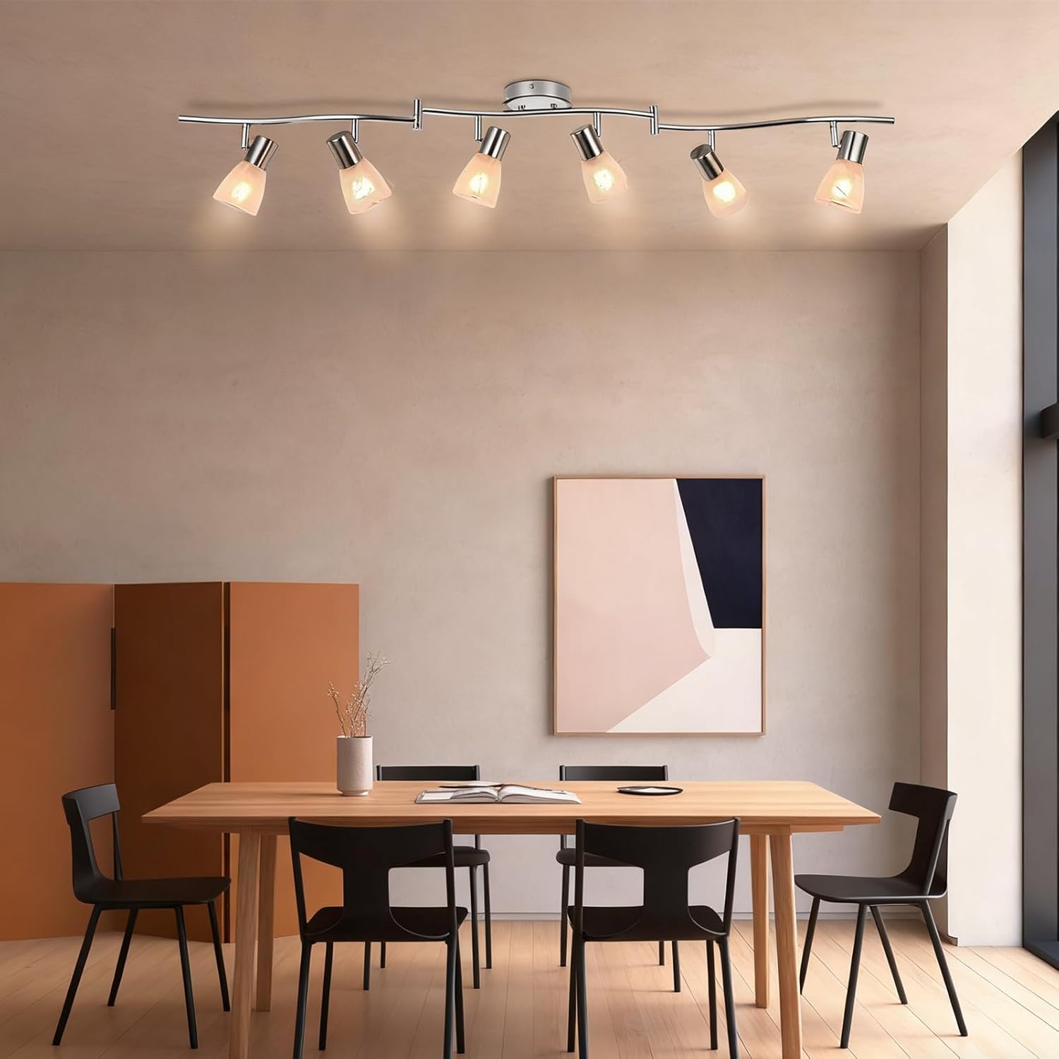 HiBay 6-Light Ceiling Light Fixture, Adjustable LED Track Lighting Kit, Modern Sliver Spotlight with Glass Shade for Kitchen Living Room Hallway, E12 Base (Bulbs Not Included)