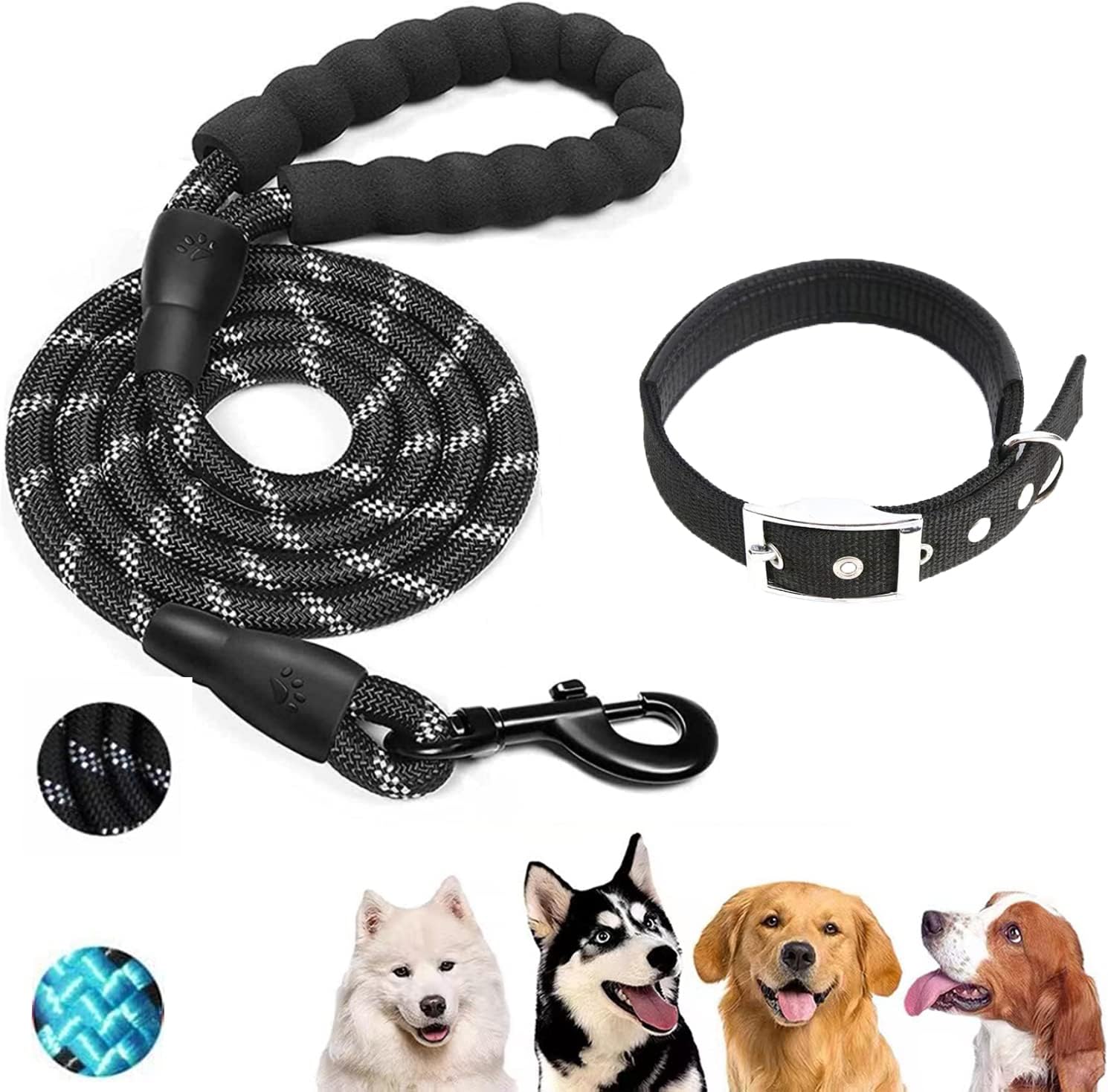 Dog Lead, Long Rope Dog Leash with Collar, Dog Lead with