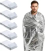 Kit 5 Mantas Térmicas Aluminizadas de Emergência 210x130cm, Cobertor Isolante para Resgate, Camping e Sobrevivência, Leve, Compacto e Impermeável