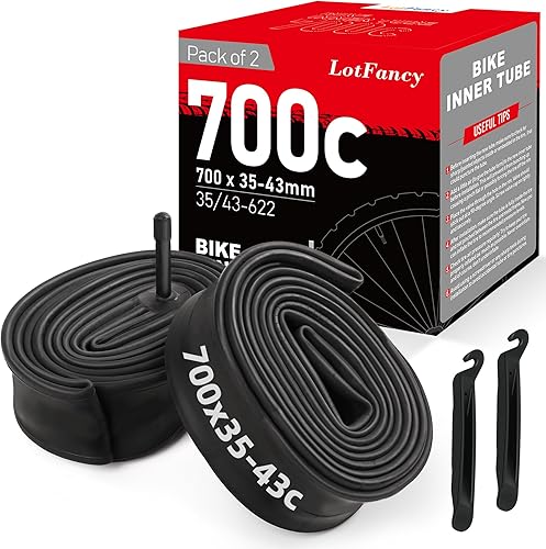 Miniatura 9 de LotFancy Tubos de bicicleta 700C, 2 tubos de bicicleta de carretera 700x35/43c, 700x35C, 700x38C, 700x40C, 700x42C, 700x43C, tubos de neumáticos