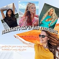 Vista 7 de Extensiones de cabello con pinzas, 7 piezas de 24 pulgadas, onduladas, rizadas, extensiones sintéticas de trama gruesa, para mujer, color marrón