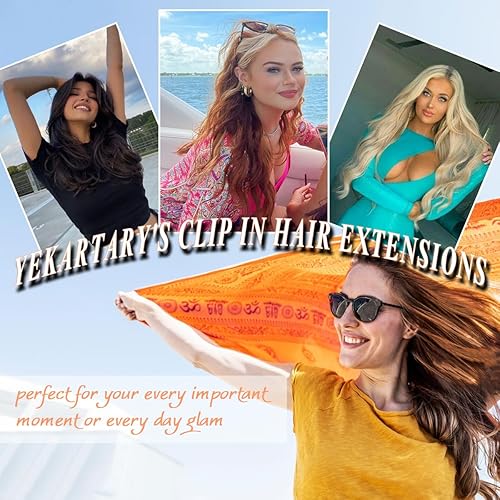 Miniatura 7 de Extensiones de cabello con pinzas, 7 piezas de 24 pulgadas, onduladas, rizadas, extensiones sintéticas de trama gruesa, para mujer, color marrón